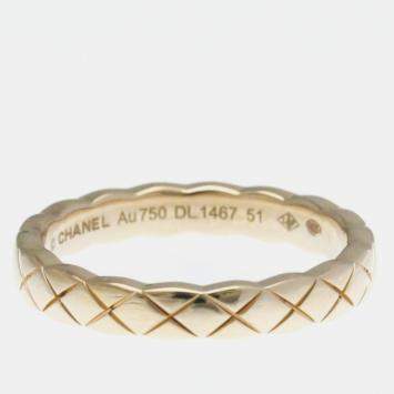 Pre Owned خاتم شانيل كوكو كراش موديل ميني ذهبي وردي عيار 18 موضة بدون أحجار خاتم ذهبي وردي