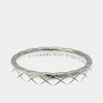 Pre Owned Chanel Coco Crush Mini Model 18K White Gold Band Ring Size 52