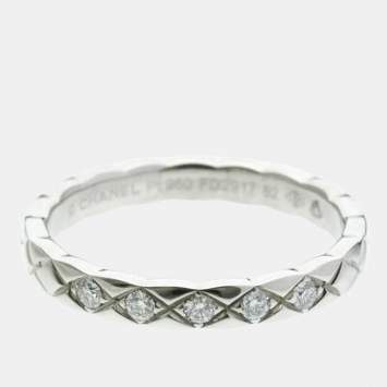 Pre Owned Chanel Coco Crush Ring Mini Model 5PD Platinum Fashion Diamond Band Ring Silver