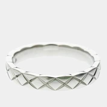 Pre Owned خاتم شانيل كوكو كروش موديل صغير بلاتين موضة بدون أحجار فضي خاتم فضي