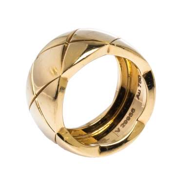 Pre Owned Chanel Coco Crush Quilted Motif 18K Yellow Gold Band Ring Size 49