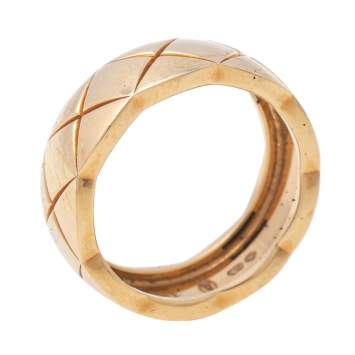 Pre Owned Chanel Coco Crush Quilted Motif Small Version 18K Yellow Gold Band Ring Size 49