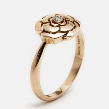 Pre Owned Chanel Extrait de Camellia Diamond 18k Rose Gold Ring Size 52