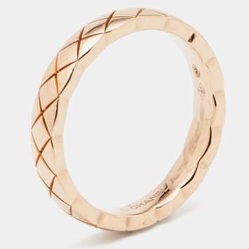 Pre Owned Chanel Coco Crush Quilted Motif 18k Rose Gold Mini Band Ring Size 49