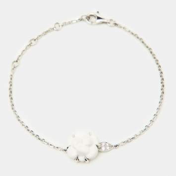 Pre Owned  Chanel Camélia Sculpté White Agate Inlay Diamond 18k White Gold Bracelet 