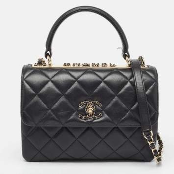 Pre Owned Chanel Black Quilted Leather Small Trendy CC Top Handle Bag