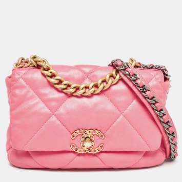 Pre Owned Chanel Pink Quilted Leather Medium 19 Flap Bag