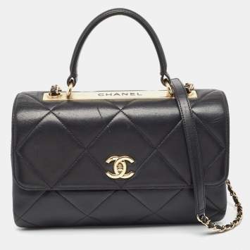 Pre Owned Chanel Black Quilted Leather Large Trendy CC Top Handle Bag