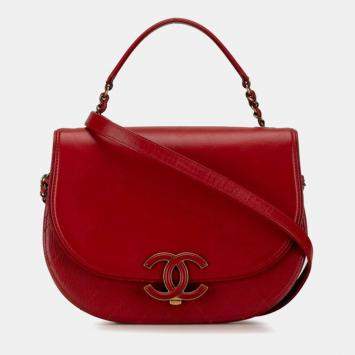 Pre Owned Chanel Red Calfskin and Quilted Goatskin Small Coco Curve Flap  Shoulder Bag