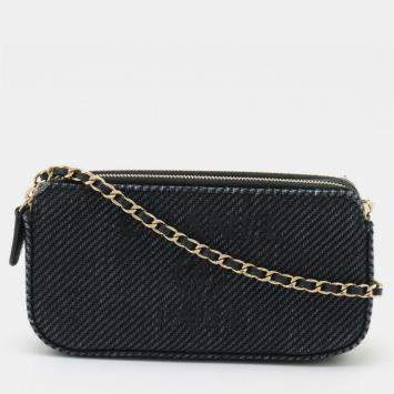 Pre Owned Chanel Navy Blue Canvas  Deauville Wallet On Chain