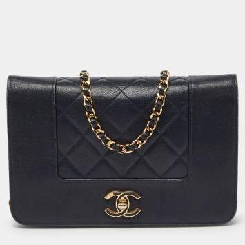Pre Owned Chanel Navy Blue Quilted Leather Mademoiselle Wallet on Chain