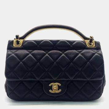 Pre Owned Chanel Black Leather Metal Top Chain Crossbody Bag