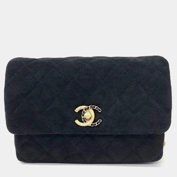Pre Owned Chanel Black suede Chain Flap Bag  