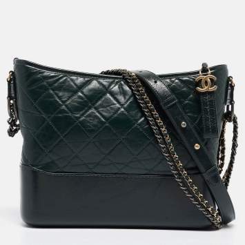 Pre Owned Chanel Green Quilted Aged Leather Medium Gabrielle Hobo