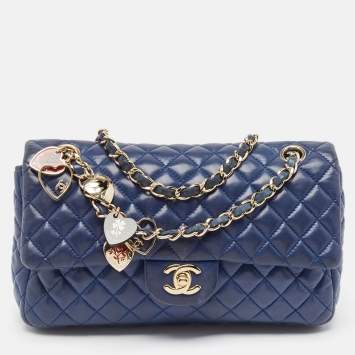 Pre Owned Chanel Blue Quilted Leather Small Valentine Charm Single Flap Bag