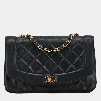 Pre Owned Chanel Black Leather Diana Flap Bag