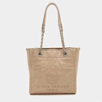 Pre Owned Chanel Beige Leather Small Deauville Tote Bag