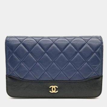 Pre Owned Chanel Navy Blue Leather Gabrielle WOC Mini Crossbody Bag