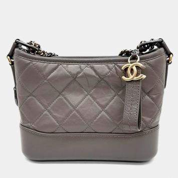 Pre Owned Chanel Grey Leather Gabrielle Small Hobo Bag 