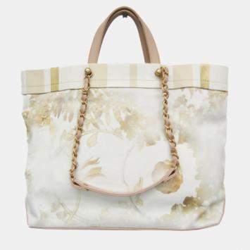 Pre Owned Chanel Multicolor Canvas and Leather Floral Shopping Tote Bag
