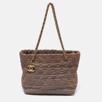 Pre Owned Chanel Brown Quilted Caviar Leather Wild Stitch Tote