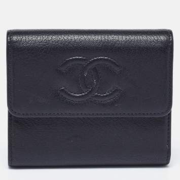 Pre Owned  Chanel Black Leather Timeless CC Flap Trifold Wallet