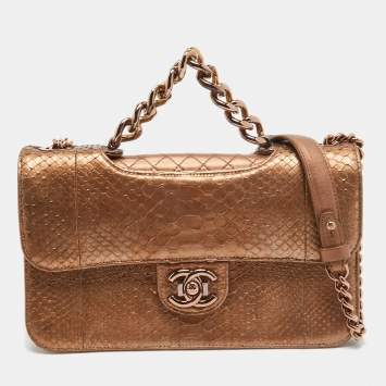 Pre Owned Chanel Rose Gold Python and Leather Medium Perfect Edge Flap Bag