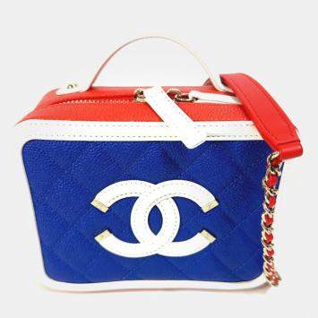 Pre Owned Chanel Multicolor Leather CC Filigree Vanity Case Shoulder Bags