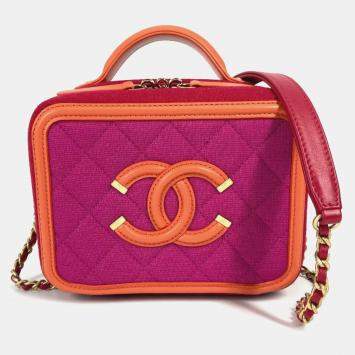 Pre Owned Chanel Multicolour Quilted Jersey Small Filigree Vanity Case 