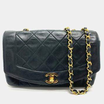 Pre Owned Chanel Black Leather Quilted Vintage Diana Flap Shoulder Bag
