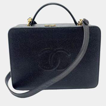 Pre Owned Chanel Black Leather CC Filigree Top Handle Bag