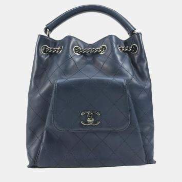 Pre Owned Chanel Blue Leather Urban Luxury Backpack