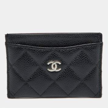 مملوكة مسبقًا Chanel Black Quilted Caviar Leather Classic Card Holder