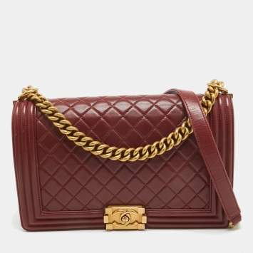 Pre Owned Chanel Red Quilted Leather New Medium Boy Bag