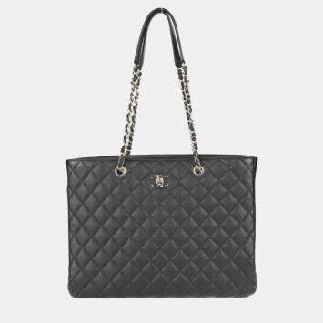 Pre Owned Chanel Black Quilted Caviar Timeless Shopping Tote Bag