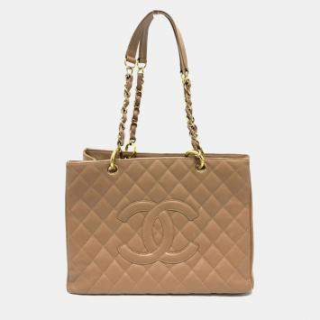 Pre Owned Chanel Beige Caviar Leather  GST Tote Bag