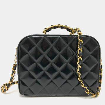 Pre Owned Chanel Black Patent Leather Vintage Lunch Box Crossbody Bag