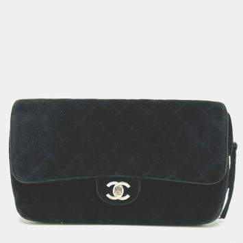 Pre Owned Chanel Black Velvet Matelasse Flap CC Chain Backpack 