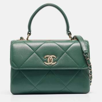 Pre Owned Chanel Green Quilted Leather Small Trendy CC Top Handle Bag