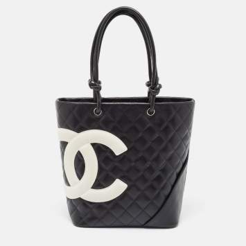 Pre Owned Chanel Black/White Quilted Leather Medium Ligne Cambon Bucket Tote