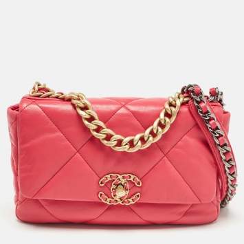 Pre Owned Chanel Pink Quilted Leather Small 19 Flap Bag