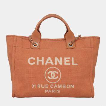 Pre Owned Chanel Orange Canvas Small Deauville Tote Bag
