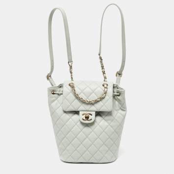 Pre Owned Chanel Pale Green Quilted Caviar Leather CC Classic Backpack