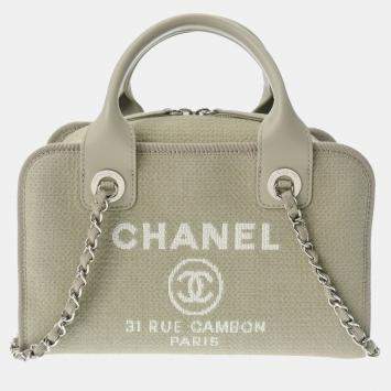 Chanel Grey Canvas Deauville Bowling Bag