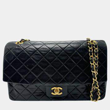 Pre Owned Chanel Black Gold Lambskin Shoulder Bag