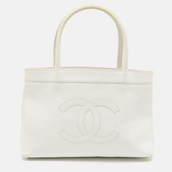 Pre Owned Chanel White Caviar Leather CC Tote