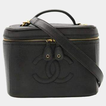 Pre Owned Chanel Black Caviar Skin Coco Mark Vanity Bag