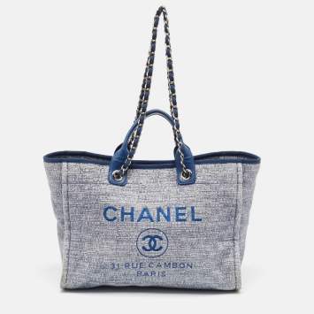 Pre Owned Chanel Blue Tweed Large Deauville Shopping Tote