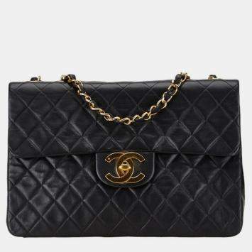 Pre Owned Chanel Black Lambskin Matelasse 33 Coco Mark Chain Shoulder Bag