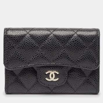 Pre Owned Chanel Black Caviar Leather CC Flap Card Case